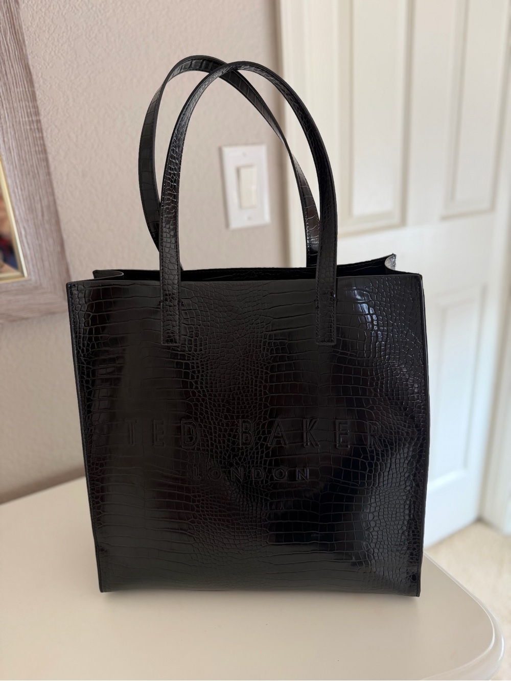 Ted Baker Black Croc-Embossed Structured Tote
